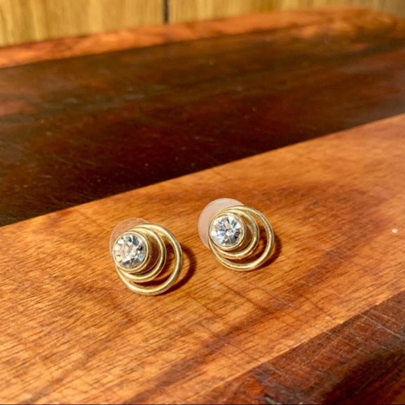 Gold Plated Loop Within Loop CZ Stud Earrings - Picture 3 of 4